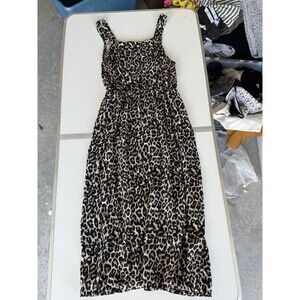 Vero Moda Cheetah Leopard Animal Print Midi Dress Side Slit Spaghetti Strap